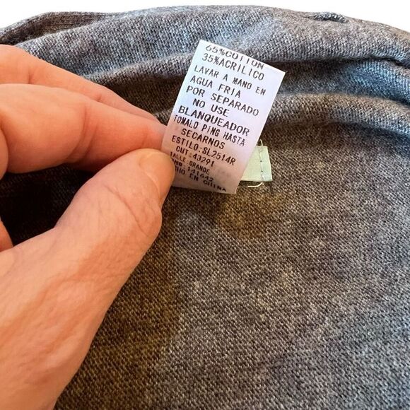 She + Sky Cowl Neck Fringe Cotton Blend Long Sleeve Poncho Sweater Gray Large - Picture 4 of 8